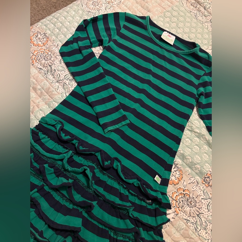 Lolly Wolly Doodle Green and Navy Blue Striped Dress - Picture 5 of 5